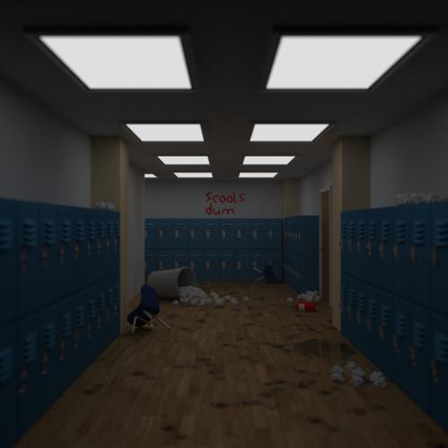 Wrecked School Hallway Scene preview image